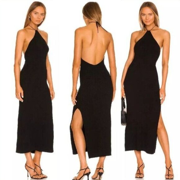 Free People Dresses & Skirts - Free People Beach Dress L Black Kristy Halter Knit Sweater Midi Dress Revolve